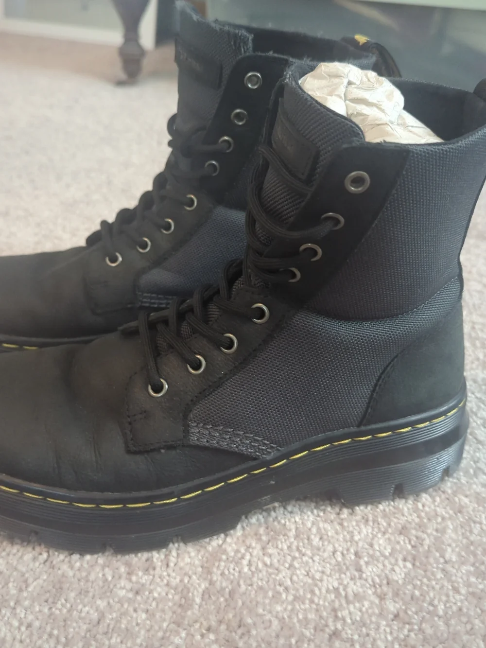 Dr. Martens Black and Yellow Stitch Lace-Up Combat Boots